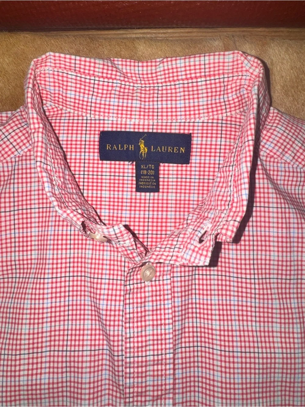 Ralph Lauren Red & White Plaid Button-Down Shirt with Navy Pony